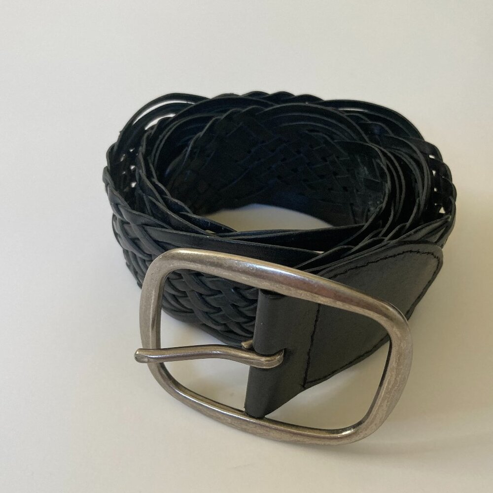 Woven Black Leather Belt - Size Medium